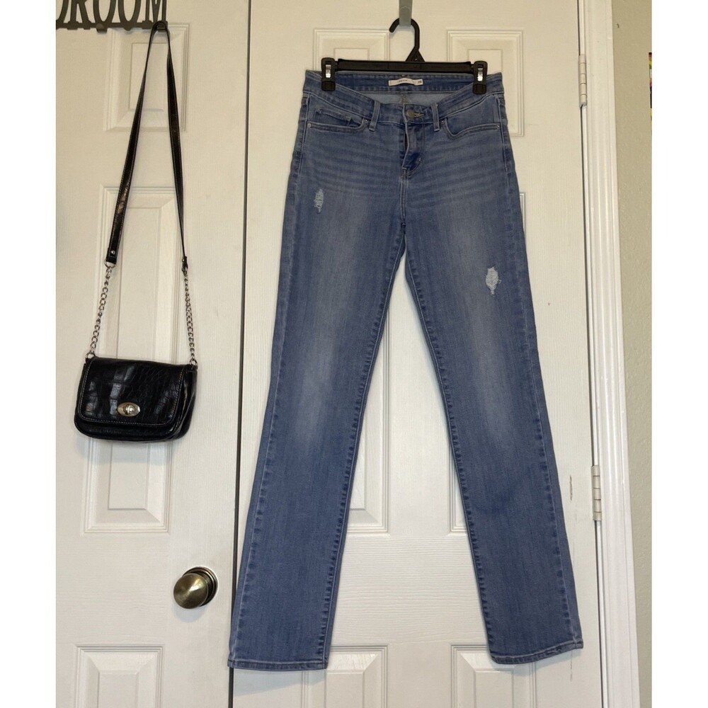 Women's Size 28x32 Levi’s 712 Slim Straight Jeans Light Wash Mid Rise Distressed - Picture 3 of 15